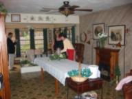 Setting up buffet table